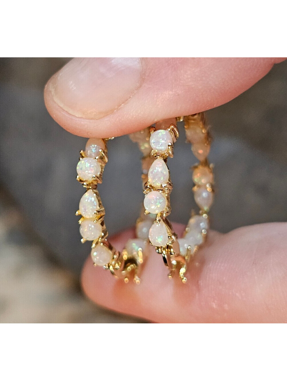 14K Gold-Plated Lab-Created Opal Hoop Earrings – 1 inch Lightweight NWT - Picture 7 of 7